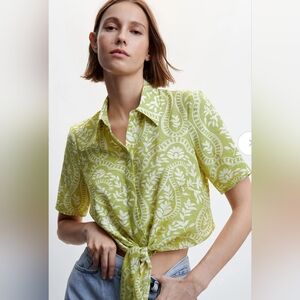 Joie Olive and Cream Paisley Button Down Shirt - Size XS
